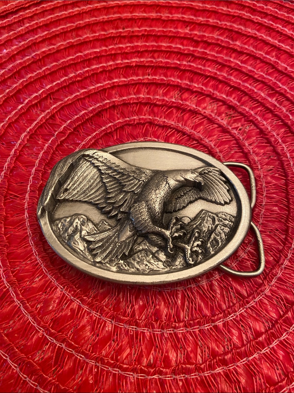 Bergamot Brass Works 1984 Vintage Eagle Belt Buckle in Antique Silver Tone
